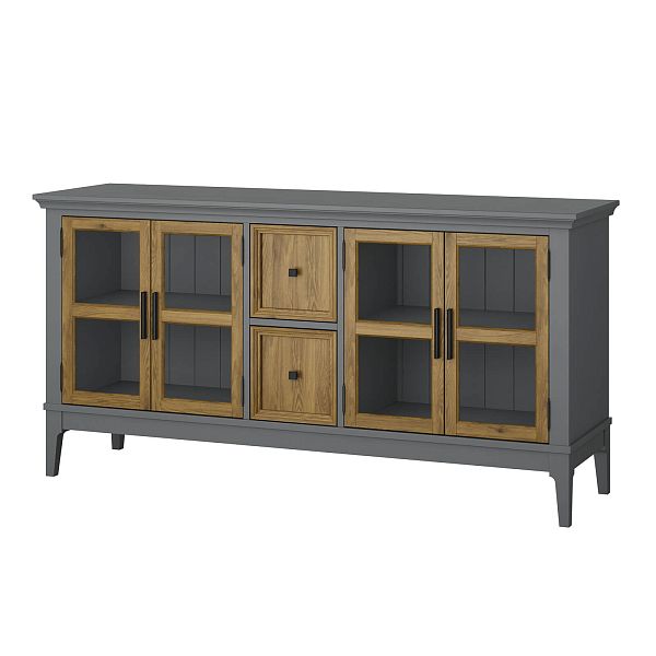 Фото каталог тумба ТВ в гостиную или в спальню из массива сосны "Квадро-С" 42 цвет белый лак, белый лак-антик 24, серый 7042-антик 24, светлый, размеры 1512х765х420 в классическом стиле в интернет-магазине СиВер