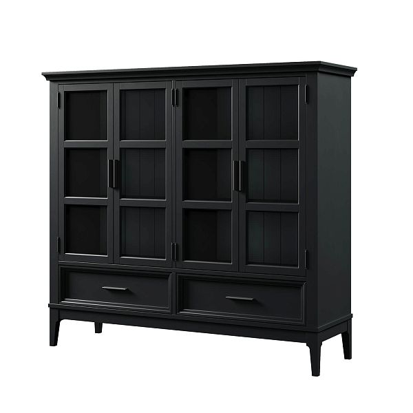 Фото шкаф для посуды из массива сосны в гостиную в стиле кантри коллекция «Квадро-С» цвет белый лак, белый лак-антик 24, серый 7042-антик 24, дерево размеры 1384x1272x420 в интернет-магазине СиВер