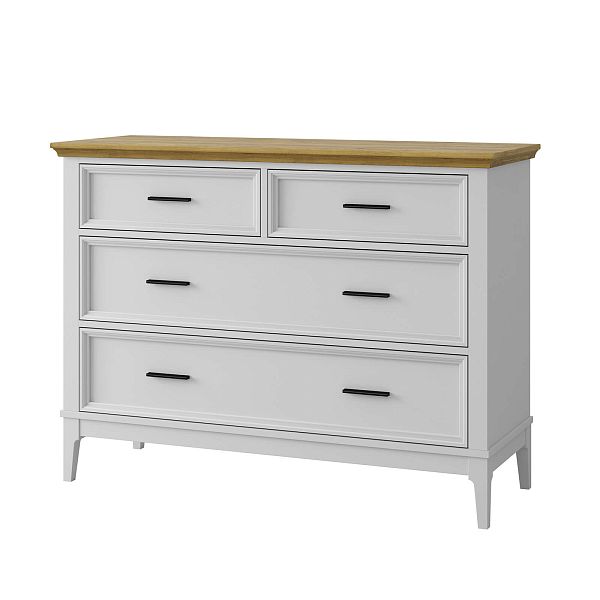 Фото Комода «Квадро-С» 04, цвет белый лак, белый лак-антик 24, серый 7042/антик 24, размер 1276x948x470 из массива сосны в интернет-магазине СиВер