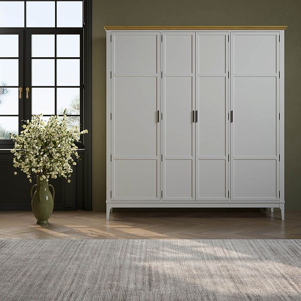 Изображение каталог шкаф для одежды "Квадро-С" 40 (белый лак, белый лак-антик 24, серый 7042-антик 24) из массива сосны, размеры 1919x2047x604 в стиле кантри в интернет-магазине СиВер