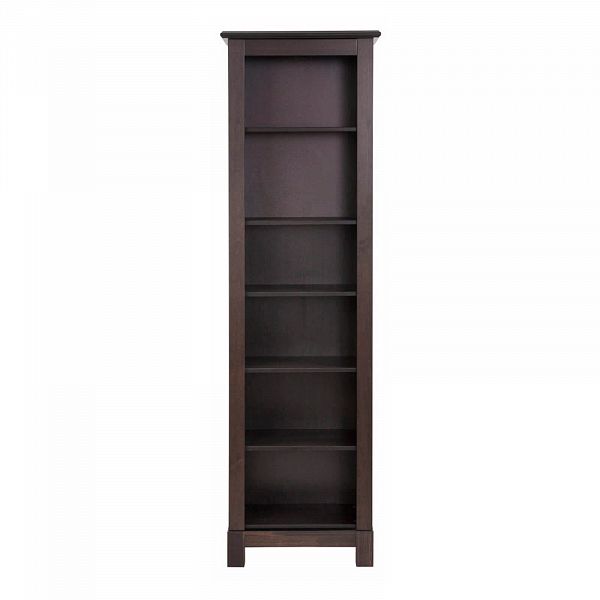 Изображение шкаф для книг на ножках в гостиную или в спальню из массива сосны Рауна 00 цвет колониал темный почти черный размеры 55х180х33 в стиле кантри в интернет-магазине СиВер