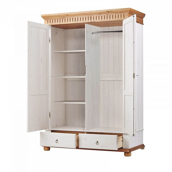 Фото пример встраиваемая внутрь стенка со штангой и полками для шкафа Хельсинки 2GT из натурального дерева массива сосны