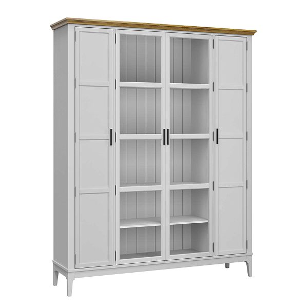 Фото Шкаф для книг «Квадро-С» 422Ф из массива сосны в гостиную в стиле кантри коллекция «Квадро-С» цвет белый лак-антик 24, дерево размеры 1643х2047х421 в интернет-магазине СиВер