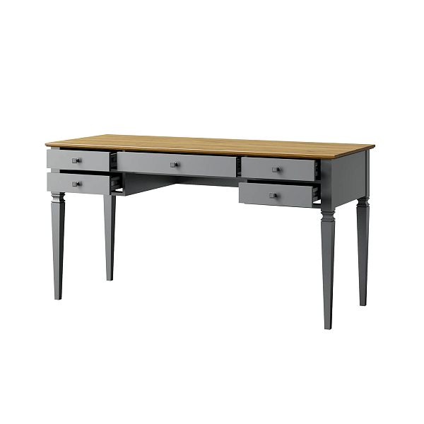 Изображение рабочий стол письменный в детскую или кабинет в стиле лофт или скандинавском стиле классика коллекции "Ольса-С" 005, размеры 147х76х59 см. (цвет белый лак, белый лак/антик 24, серый 7042/антик 24) для ребенка или подростка