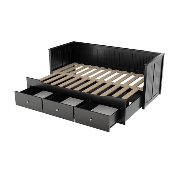 Фото мебель для мальчика или девочки кровать в стиле кантри "Кантри" 2100×890×825 (80*200) цвета белый лак и блэк, с тремя ящиками из массива сосны