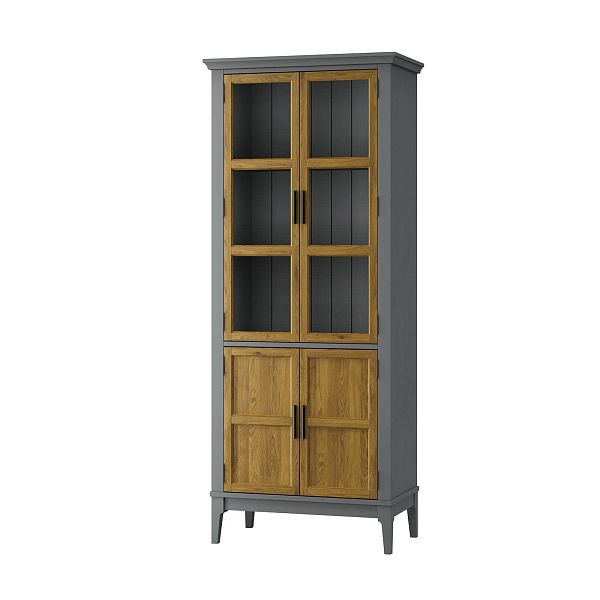 Фото Шкаф для посуды «Квадро-С» 22GT-185 из массива сосны. Цвет белый лак, белый лак-антик 24, серый 7042-антик 24, идеально для стиля сканди, минимал, лофт. С доставкой по России. Материал - массив сосны, размер - 757х1846х420 мм. в интернет-магазине СиВер