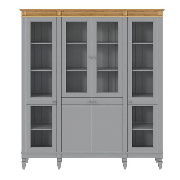 Фото пример широкий стеллаж с квадратными полками из массива сосны в гостиную в стиле лофт или скандинавский коллекция Ольса цвет белый лак, белый лак/антик 24, серый 7042, серый 7042/антик 24, светлый, дерево размеры 181,5х202х38 в интернет-магазине СиВер