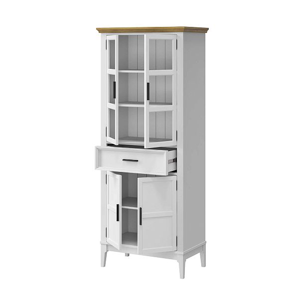 Фото Шкаф для посуды «Квадро-С» 221-185 из массива сосны. Цвет белый лак, белый лак-антик 24, серый 7042-антик 24, идеально для стиля сканди, минимал, лофт. С доставкой по России. Материал - массив сосны, размер - 757х1846х420 мм. в интернет-магазине СиВер