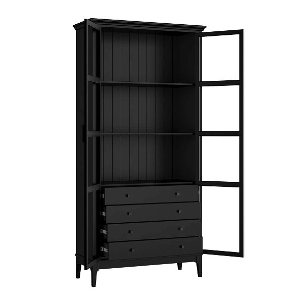 Фото Шкаф для книг «Квадро-С» 220/04 из массива сосны в гостиную в стиле кантри коллекция «Квадро-С» цвет белый лак, белый лак-антик 24, серый 7042-антик 24, блэк 9, дерево размеры 995х2047х421 в интернет-магазине СиВер