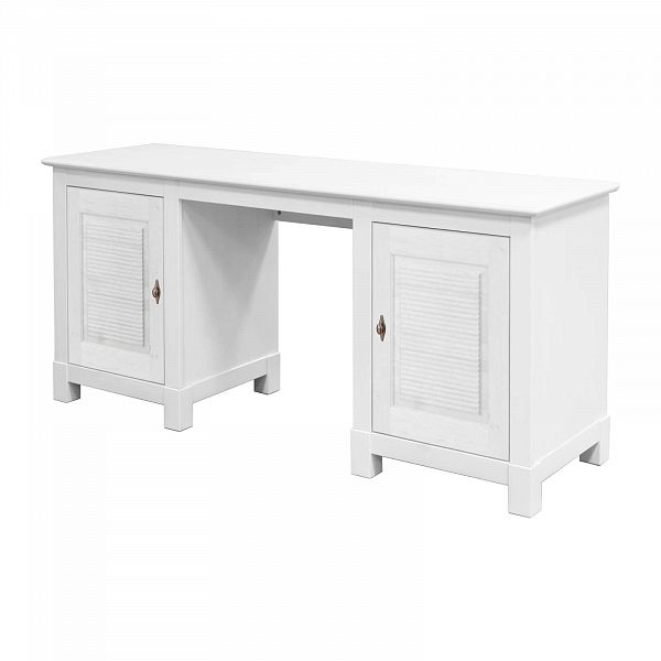 Фото стол письменный из массива сосны Рауна 14 размеры 165х76х60 см цвет белый воск УКВ дерево 2-тумбовый в стиле кантри купить в интернет-магазине СиВер