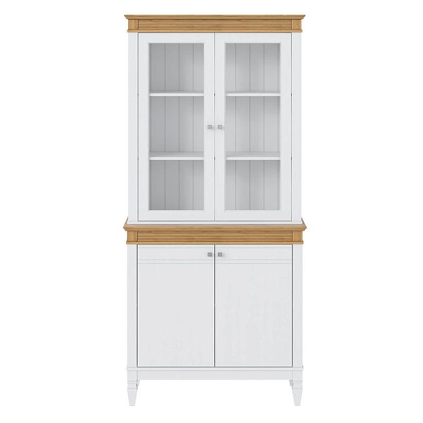 Фото стеллаж из массива сосны в гостиную в стиле кантри коллекция Ольса цвет белый лак, белый лак/антик 24, серый 7042, серый 7042/антик 24, дерево, размеры 102х219х46,5 в интернет-магазине СиВер - успейте купить по скидке