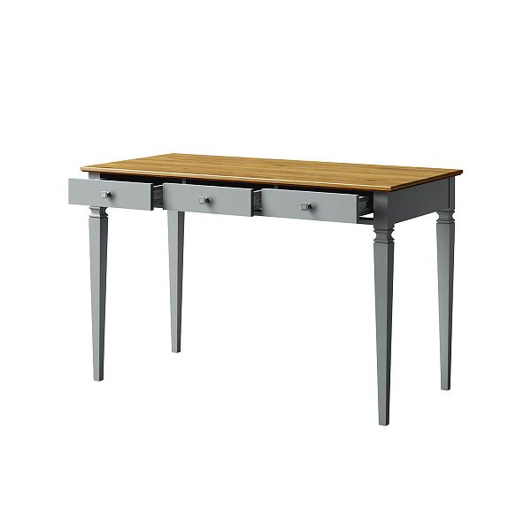 Изображение рабочий стол письменный в детскую или кабинет в стиле лофт или скандинавском стиле классика коллекции "Ольса-С" 003, размеры 121х76х59 см (цвет белый лак, белый лак/антик 24, серый 7042/антик 24) для ребенка или подростка