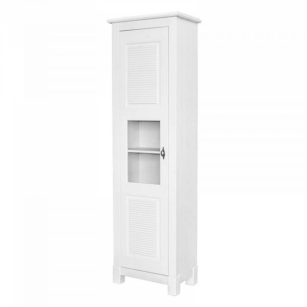 Фото каталог шкаф для посуды на кухню или в гостиную из массива сосны Рауна 10 цвет белый воск УКВ размеры 55х180х33 в стиле кантри в интернет-магазине СиВер