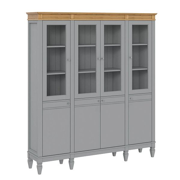 Фото пример широкий стеллаж с квадратными полками из массива сосны в гостиную в стиле лофт или скандинавский коллекция Ольса цвет белый лак, белый лак/антик 24, серый 7042/антик 24, светлый дерево размеры 181,5х202х38 в интернет-магазине СиВер