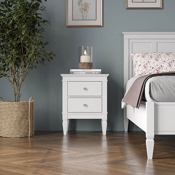 Фото прикроватная тумба в спальню из массива сосны "Ольса- С" 02, 538x676x415 мм., с двумя ящиками, из массива сосны в стиле кантри в интернет-магазине СиВер