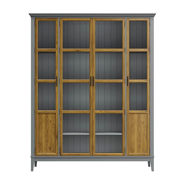 Фото Шкаф для книг «Квадро-С» 422С из массива сосны в гостиную в стиле кантри коллекция «Квадро-С» цвет белый лак, белый лак-антик 24, серый 7042-антик 24, дерево размеры 1643х2047х421 в интернет-магазине СиВер