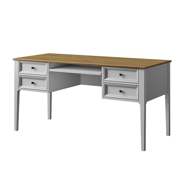 Изображение рабочий стол письменный в детскую или кабинет в стиле лофт или скандинавском стиле классика коллекции "Квадро-С" 04 размеры 1508х760х660 мм (цвет белый лак, белый лак/антик 24, серый 7042, серый 7042/антик 24) для ребенка или подростка