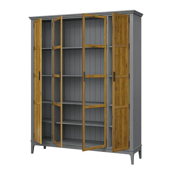 Фото Шкаф для книг «Квадро-С» 422Ф из массива сосны в гостиную в стиле кантри коллекция «Квадро-С» цвет белый лак, белый лак-антик 24, серый 7042-антик 24, дерево размеры 1643х2047х421 в интернет-магазине СиВер