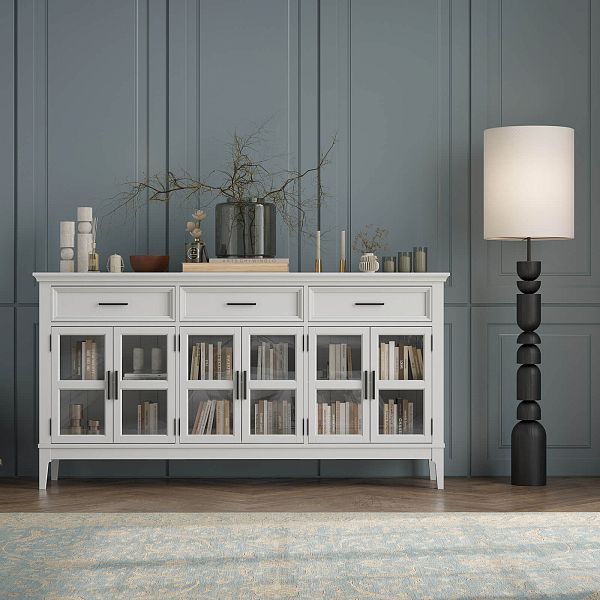 Фото тумба «Квадро-С» 063С, цвет белый лак, белый лак-антик 24, серый 7042/антик 24, размер 1801x948x420 из массива сосны в интернет-магазине СиВер