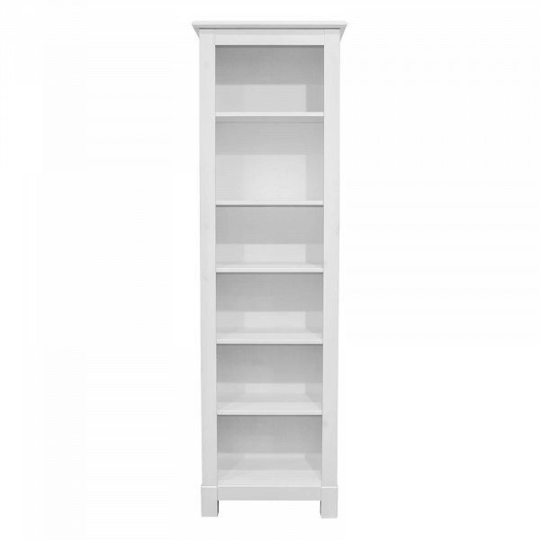 Изображение шкаф для книг на ножках в гостиную или в спальню из массива сосны Рауна 00 цвет белый воск УКВ размеры 55х180х33 в стиле кантри в интернет-магазине СиВер