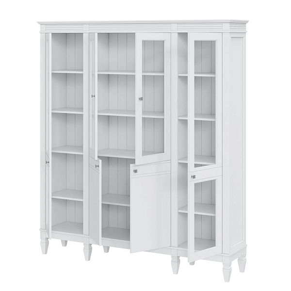 Фото пример широкий стеллаж с квадратными полками из массива сосны в гостиную в стиле лофт или скандинавский коллекция Ольса цвет белый лак, белый лак/антик 24, серый 7042, серый 7042/антик 24, светлый, дерево размеры 181,5х202х38 в интернет-магазине СиВер