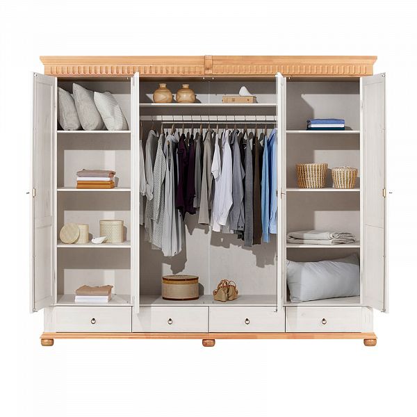 Изображение шкафа производство Минский Мебельный Центр Хельсинки 4SPGT с внутренней планировкой полок - скандинавский стиль - материал массив сосны натуральное дерево