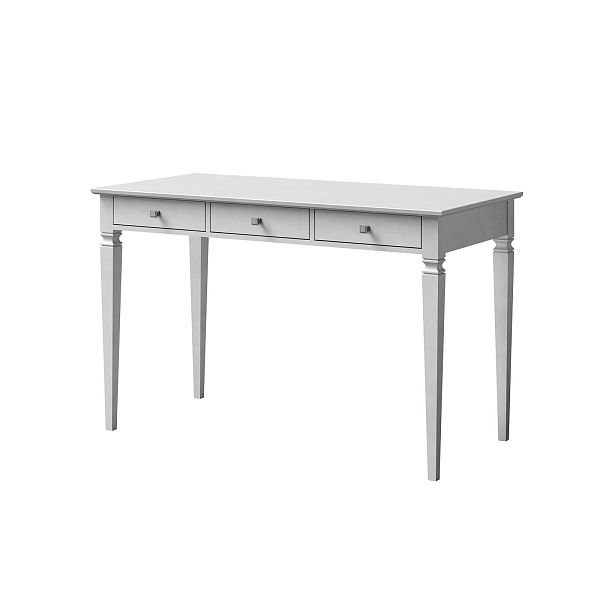 Изображение рабочий стол письменный в детскую или кабинет в стиле лофт или скандинавском стиле классика коллекции "Ольса-С" 003, размеры 121х76х59 см (цвет белый лак, белый лак/антик 24, серый 7042/антик 24) для ребенка или подростка