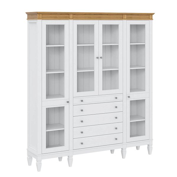 Фото пример широкий стеллаж с квадратными полками из массива сосны в гостиную в стиле лофт или скандинавский коллекция Ольса цвет белый лак, белый лак/антик 24, серый 7042, серый 7042/антик 24, светлый, дерево размеры 181,5х202х38 в интернет-магазине СиВер