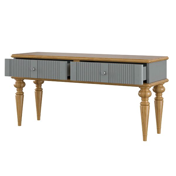 Фото тумба «Рандеву» 02, цвет белый лак/антик 24, серый 7042/антик 24, размер 1132x542x384 из массива сосны в интернет-магазине СиВер