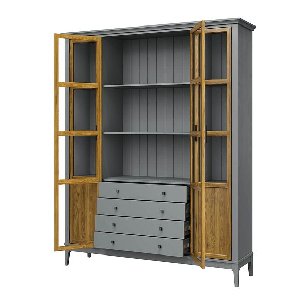 Фото Шкаф для книг «Квадро-С» 422С/04 из массива сосны в гостиную в стиле кантри коллекция «Квадро-С» цвет белый лак, белый лак-антик 24, серый 7042-антик 24, дерево размеры 1643х2047х421 в интернет-магазине СиВер