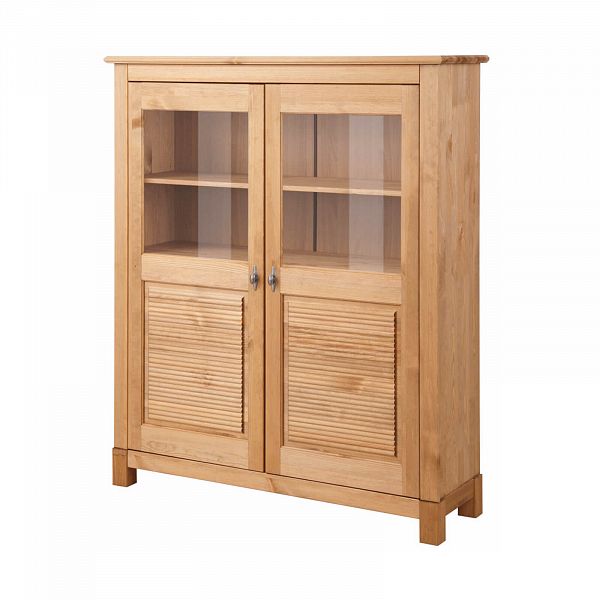 Изображение каталог шкаф для посуды на кухню или в гостиную из массива сосны Рауна 20 цвет бейц масло светлый бежевый размеры 121х140х37 в стиле кантри в интернет-магазине СиВер
