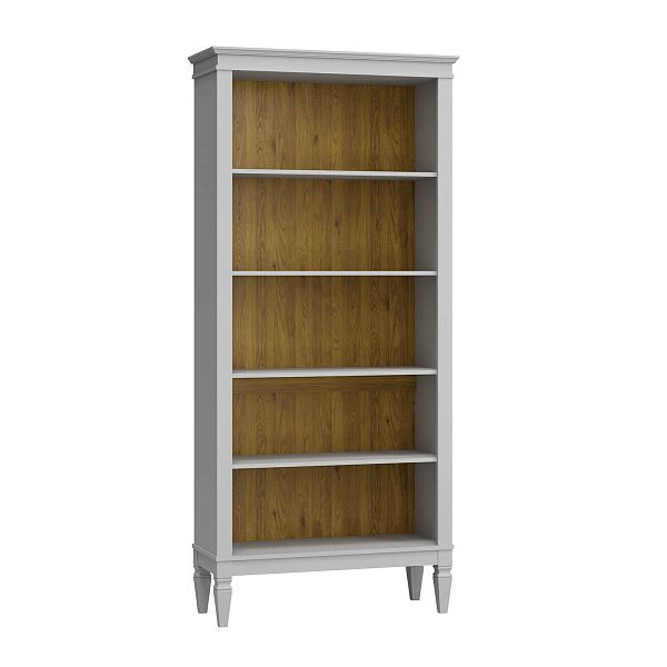 Фото стеллаж из массива сосны в гостиную в стиле лофт или скандинавском стиле коллекция "Ольса-С" цвет белый лак, серый 7042, светлый дерево размеры 93х203х36 в интернет-магазине СиВер