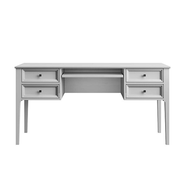 Изображение рабочий стол письменный в детскую или кабинет в стиле лофт или скандинавском стиле классика коллекции "Квадро-С" 04 размеры 1508х760х660 мм (цвет белый лак, белый лак/антик 24, серый 7042, серый 7042/антик 24) для ребенка или подростка