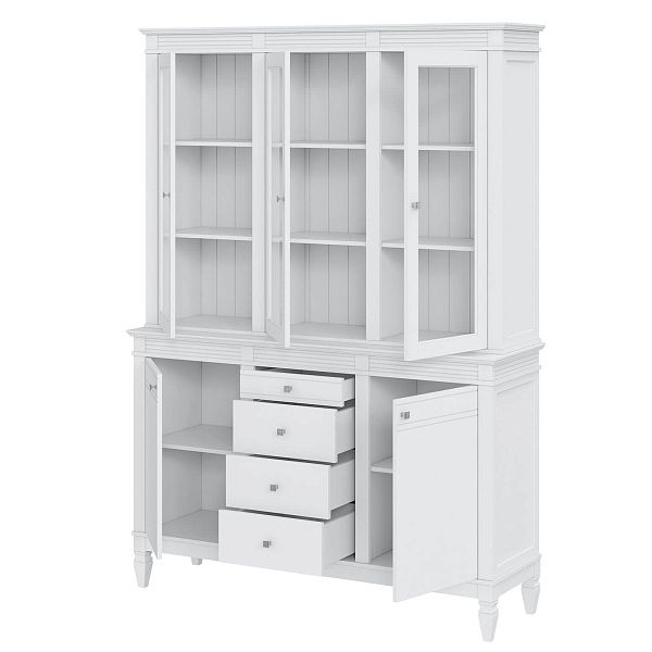 Фото стеллаж из массива сосны в гостиную в стиле кантри коллекция Ольса цвет белый лак, белый лак/антик 24, серый 7042, серый 7042/антик 24, дерево, размеры 157х219х46,5 в интернет-магазине СиВер - успейте купить по скидке