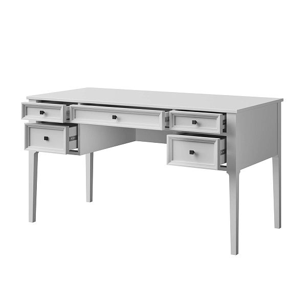 Изображение рабочий стол письменный в детскую или кабинет в стиле лофт или скандинавском стиле классика коллекции "Квадро-С" 05 размеры 1388х760х660 мм (цвет белый лак, белый лак/антик 24, серый 7042, серый 7042/антик 24) для ребенка или подростка