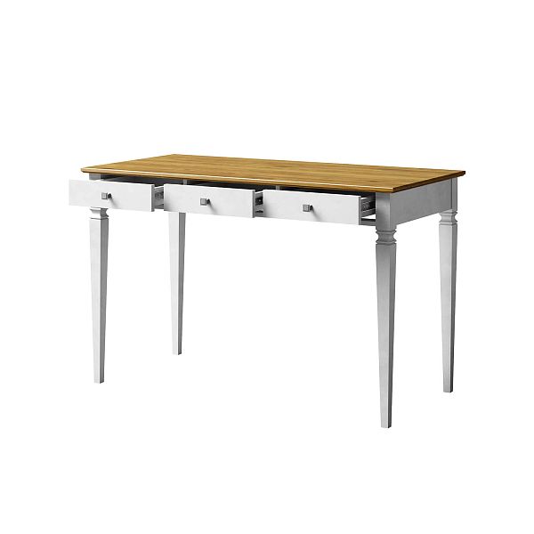 Изображение рабочий стол письменный в детскую или кабинет в стиле лофт или скандинавском стиле классика коллекции "Ольса-С" 003, размеры 121х76х59 см (цвет белый лак, белый лак/антик 24, серый 7042/антик 24) для ребенка или подростка