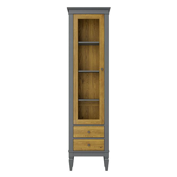 Фото Шкаф для посуды "Ольса-С" 102 из массива сосны в гостиную в стиле кантри коллекция "Ольса-С" цвет белый лак, серый 7042/антик 24, дерево, размеры 541х2029х356 мм. в интернет-магазине СиВер