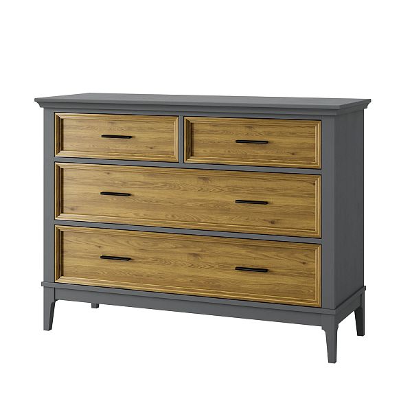 Фото Комода «Квадро-С» 04, цвет белый лак, белый лак-антик 24, серый 7042/антик 24, размер 1276x948x470 из массива сосны в интернет-магазине СиВер