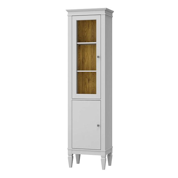 Фото Шкаф для посуды "Ольса-С" 110 из массива сосны в гостиную в стиле кантри коллекция "Ольса-С" цвет белый лак, серый 7042/антик 24, дерево, размеры 541х2029х356 мм. в интернет-магазине СиВер