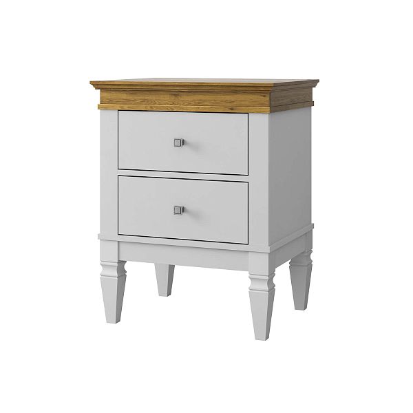 Фото прикроватная тумба в спальню из массива сосны "Ольса- С" 02, 538x676x415 мм., с двумя ящиками, из массива сосны в стиле кантри в интернет-магазине СиВер