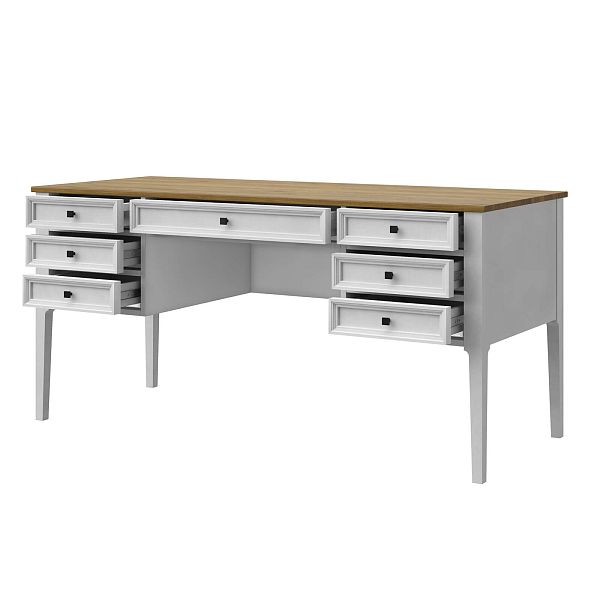 Изображение рабочий стол письменный в детскую или кабинет в стиле лофт или скандинавском стиле классика коллекции "Квадро-С" 07 размеры 1582х760х660 мм (цвет белый лак, белый лак/антик 24, серый 7042/антик 24) для ребенка или подростка