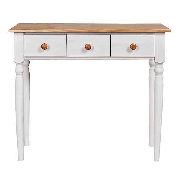 Изображение в интерьере консоль коллекция Консолеа-3 размеры в см 85x75x32 с тремя ящиками - мебель из натурального дерева массива сосны недорого по доступной цене интернет-магазине СиВер белорусского производства ММЦ с доставкой по России