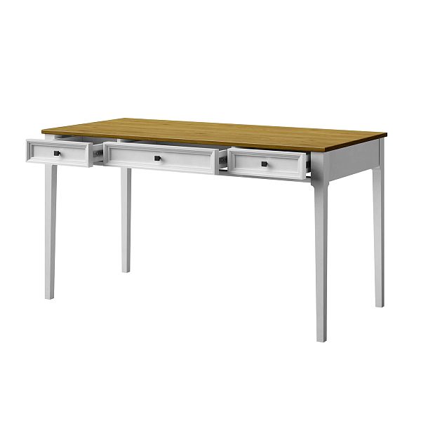 Изображение рабочий стол письменный в детскую или кабинет в стиле лофт или скандинавском стиле классика коллекции "Квадро-С" 03 размеры 1388х760х660 мм (цвет белый лак, белый лак/антик 24, серый 7042, серый 7042/антик 24) для ребенка или подростка