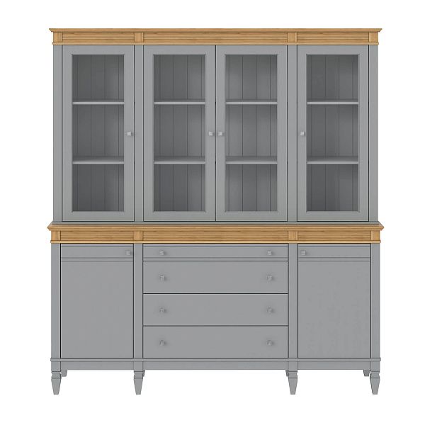 Фото стеллаж из массива сосны в гостиную в стиле кантри коллекция Ольса цвет белый лак, белый лак/антик 24, серый 7042, серый 7042/антик 24, дерево, размеры 200х219х46,5 в интернет-магазине СиВер - успейте купить по скидке