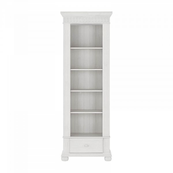 Фото стеллаж в скандинавском стиле в элитный загородный дом или небольшую квартиру коллекции Хельсинки 01 размеры 69x199x43 (антик, белый воск, колониал, серый) из натурального массива дерева сосны с доставкой