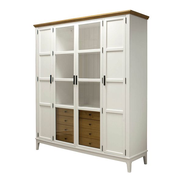 Фото Шкаф для книг «Квадро-С» 422Ф-04А из массива сосны в гостиную в стиле кантри коллекция «Квадро-С» цвет белый лак-антик 24, дерево размеры 1643х2047х421 в интернет-магазине СиВер