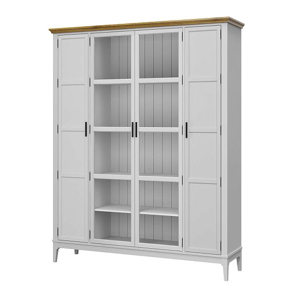 Фото Шкаф для книг «Квадро-С» 422Ф из массива сосны в гостиную в стиле кантри коллекция «Квадро-С» цвет белый лак, белый лак-антик 24, серый 7042-антик 24, дерево размеры 1643х2047х421 в интернет-магазине СиВер