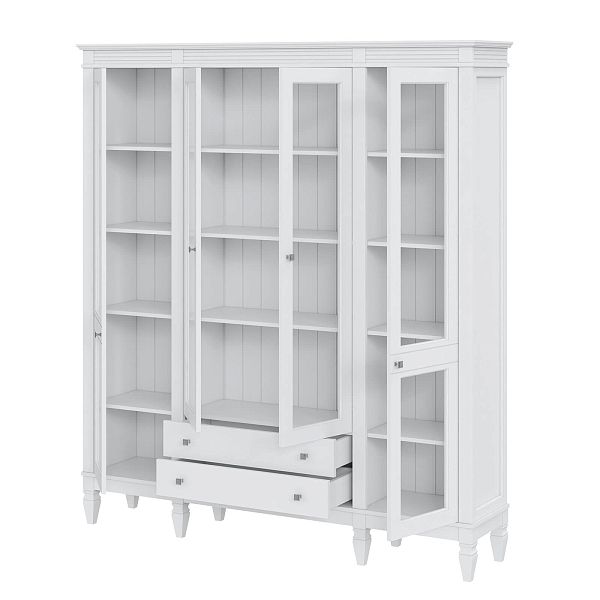 Фото пример широкий стеллаж с квадратными полками из массива сосны в гостиную в стиле лофт или скандинавский коллекция Ольса цвет белый лак, белый лак/антик 24, серый 7042, серый 7042/антик 24, светлый дерево размеры 181,5х202х38 в интернет-магазине СиВер