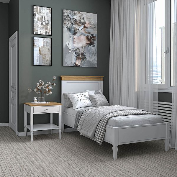 Кровать "Ольса" 90 (белый лак/антик 24) из массива сосны производство Белоруссия, доставка по Москве и России, купить в интернет-магазине СиВер