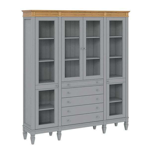 Фото пример широкий стеллаж с квадратными полками из массива сосны в гостиную в стиле лофт или скандинавский коллекция Ольса цвет белый лак, белый лак/антик 24, серый 7042, серый 7042/антик 24, светлый, дерево размеры 181,5х202х38 в интернет-магазине СиВер